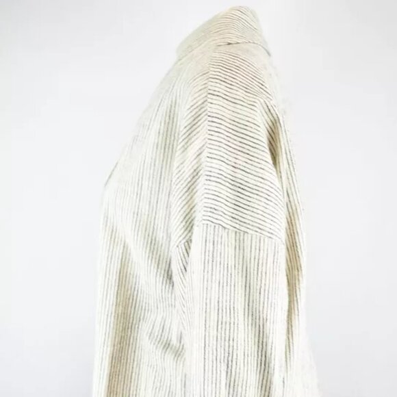EILEEN FISHER Cotton Pinstriped Open Blazer Jacket L XL G TG Cream Black 12 14 - Picture 4 of 10